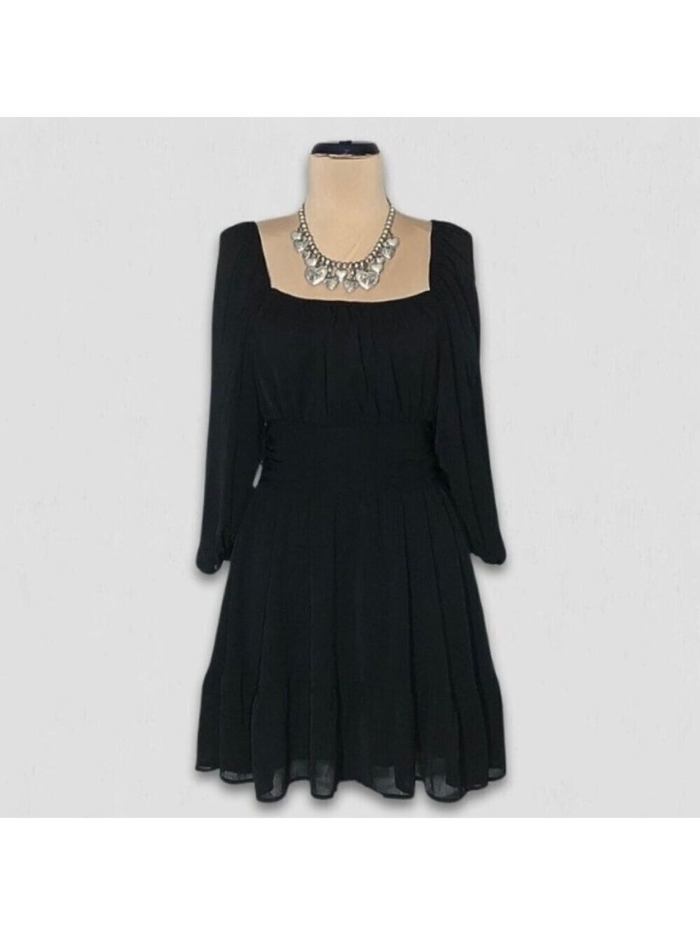Y2K style Dress black chiffon Cocktail Lantern Sleeves whimsigoth witch boho L - Picture 2 of 11